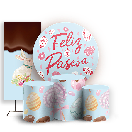 Capas Painel Redondo Trio Cilindro e Faixa Lateral Sublimado - Pascoa