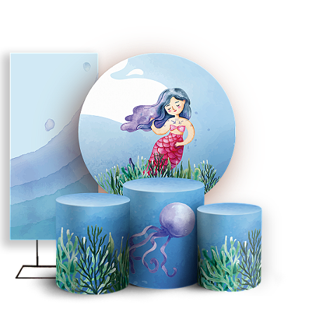 Capas Painel Redondo Trio Cilindro e Faixa Lateral Sublimado - Fundo Do Mar