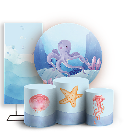 Capas Painel Redondo Trio Cilindro e Faixa Lateral Sublimado - Fundo Do Mar