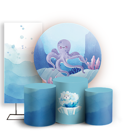 Capas Painel Redondo Trio Cilindro e Faixa Lateral Sublimado - Fundo Do Mar