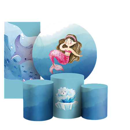 Capas Painel Redondo Trio Cilindro e Faixa Lateral Sublimado - Fundo Do Mar