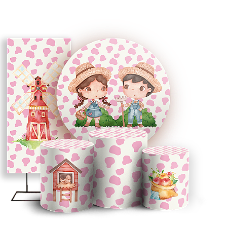 Capas Painel Redondo Trio Cilindro e Faixa Lateral Sublimado - Fazendinha