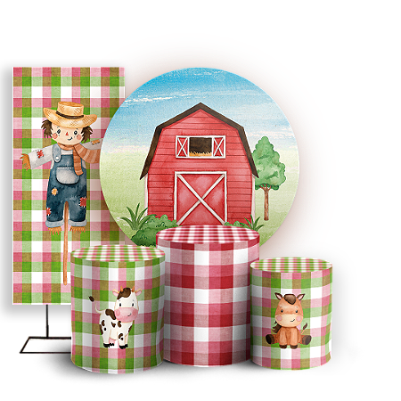 Capas Painel Redondo Trio Cilindro e Faixa Lateral Sublimado - Fazendinha