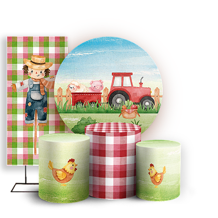 Capas Painel Redondo Trio Cilindro e Faixa Lateral Sublimado - Fazendinha