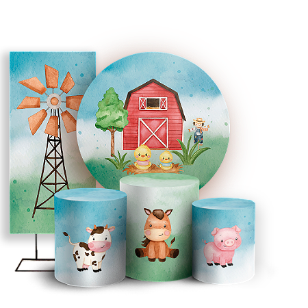 Capas Painel Redondo Trio Cilindro e Faixa Lateral Sublimado - Fazendinha