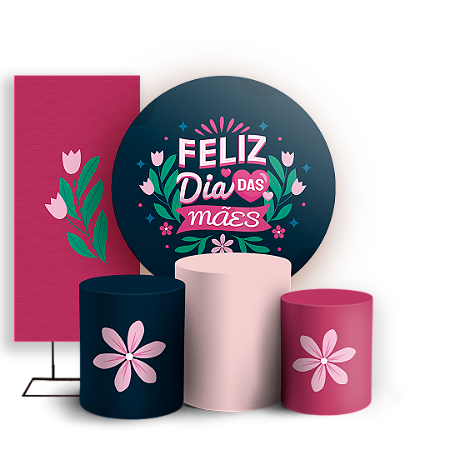 Capas Painel Redondo Trio Cilindro e Faixa Lateral Sublimado - Dia Das Mães