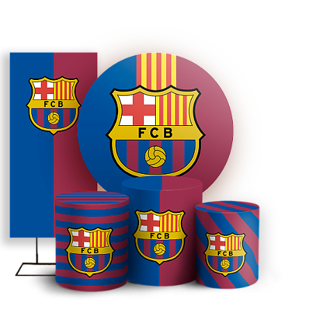 Capas Painel Redondo Trio Cilindro e Faixa Lateral Sublimado - Time Barcelona