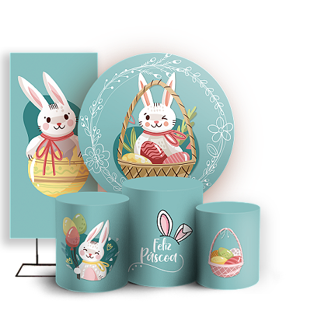 Capas Painel Redondo Trio Cilindro e Faixa Lateral Sublimado - Páscoa