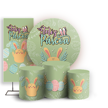 Capas Painel Redondo Trio Cilindro e Faixa Lateral Sublimado - Páscoa