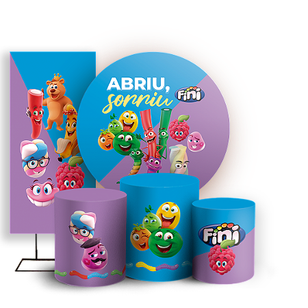 Capas Painel Redondo Trio Cilindro e Faixa Lateral Sublimado - Doces Fini