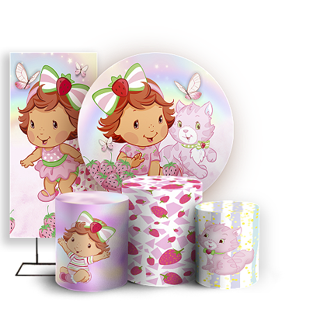 Capas Painel Redondo Trio Cilindro e Faixa Lateral Sublimado - Moranguinho Baby