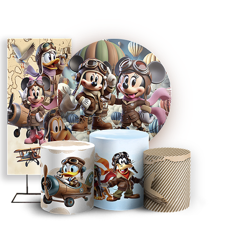 Capas Painel Redondo Trio Cilindro e Faixa Lateral Sublimado - Mickey Aviador