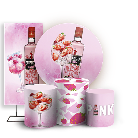 Capas Painel Redondo Trio Cilindro e Faixa Lateral Sublimado - Gin Rosa