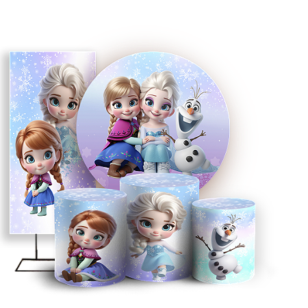 Capas Painel Redondo Trio Cilindro e Faixa Lateral Sublimado - Frozen