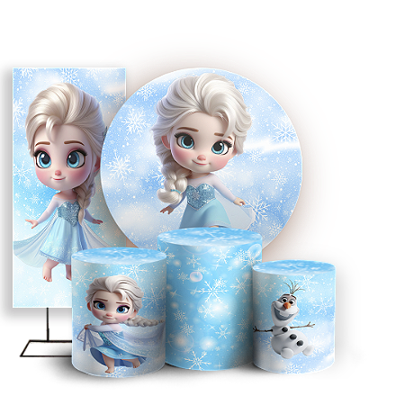 Capas Painel Redondo Trio Cilindro e Faixa Lateral Sublimado - Frozen