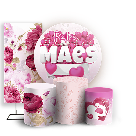 Capas Painel Redondo Trio Cilindro e Faixa Lateral Sublimado - Dia Das Mães