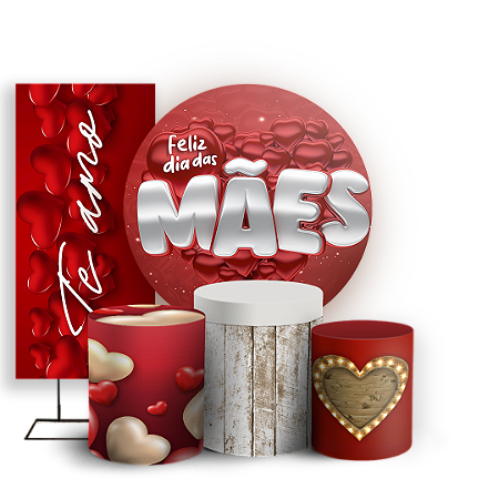 Capas Painel Redondo Trio Cilindro e Faixa Lateral Sublimado - Dia Das Mães