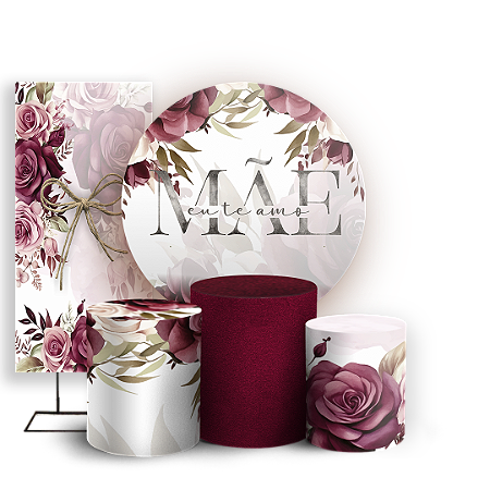 Capas Painel Redondo Trio Cilindro e Faixa Lateral Sublimado - Dia Das Mães