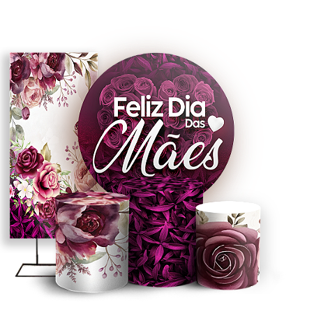 Capas Painel Redondo Trio Cilindro e Faixa Lateral Sublimado - Dia Das Mães