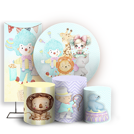 Capas Painel Redondo Trio Cilindro e Faixa Lateral Sublimado - Circo