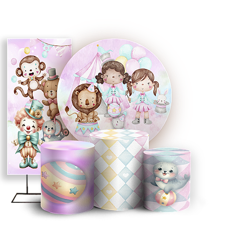 Capas Painel Redondo Trio Cilindro e Faixa Lateral Sublimado - Circo