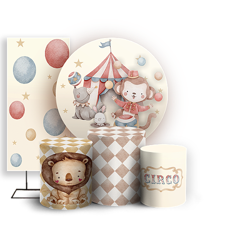 Capas Painel Redondo Trio Cilindro e Faixa Lateral Sublimado - Circo