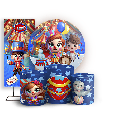 Capas Painel Redondo Trio Cilindro e Faixa Lateral Sublimado - Circo
