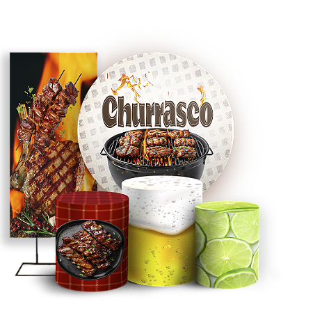 Capas Painel Redondo Trio Cilindro e Faixa Lateral Sublimado - Churrasco