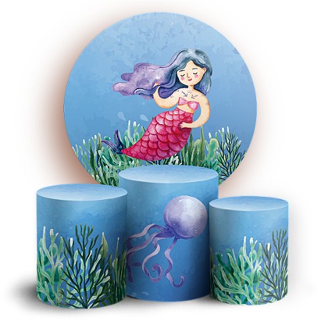 Capas Painel Redondo e Trio Cilindro Sublimado - Fundo Do Mar