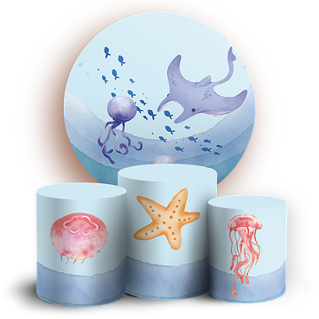 Capas Painel Redondo e Trio Cilindro Sublimado - Fundo Do Mar