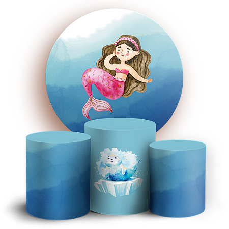 Capas Painel Redondo e Trio Cilindro Sublimado - Fundo Do Mar