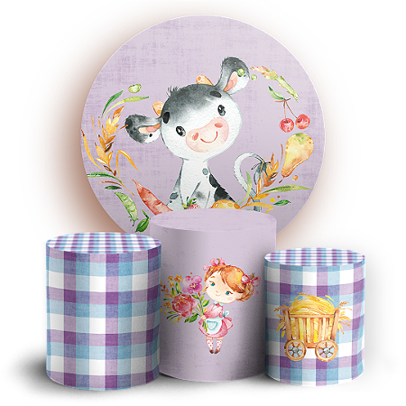 Capas Painel Redondo e Trio Cilindro Sublimado - Fazendinha