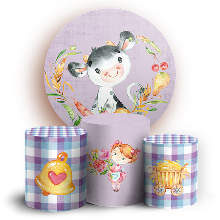 Capas Painel Redondo e Trio Cilindro Sublimado - Fazendinha