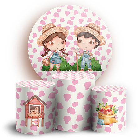 Capas Painel Redondo e Trio Cilindro Sublimado - Fazendinha