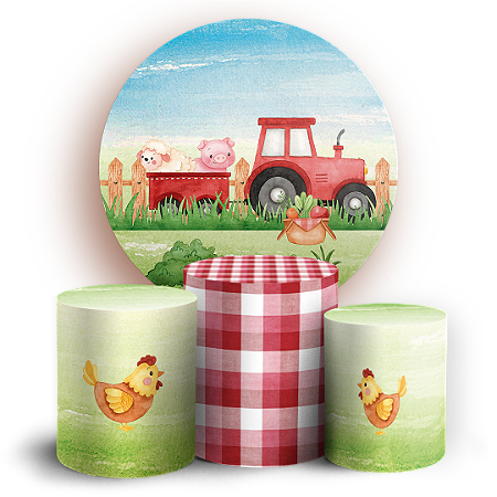 Capas Painel Redondo e Trio Cilindro Sublimado - Fazendinha