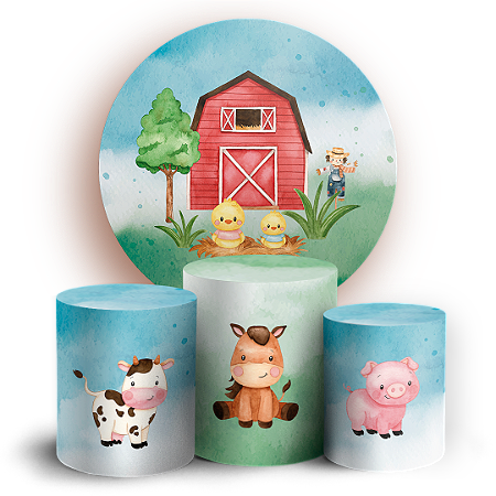 Capas Painel Redondo e Trio Cilindro Sublimado - Fazendinha