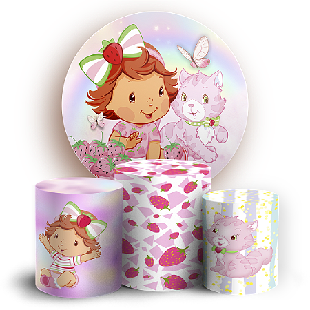 Capas Painel Redondo e Trio Cilindro Sublimado - Moranguinho Baby