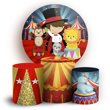 Capas Painel Redondo e Trio Cilindro Sublimado - Circo