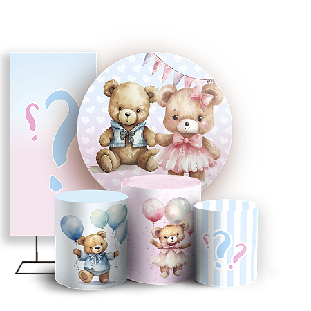 Capas Painel Redondo Trio Cilindro e Faixa Lateral Sublimado - Chá Revelaçao