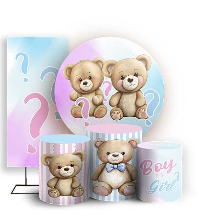 Capas Painel Redondo Trio Cilindro e Faixa Lateral Sublimado - Chá Revelação