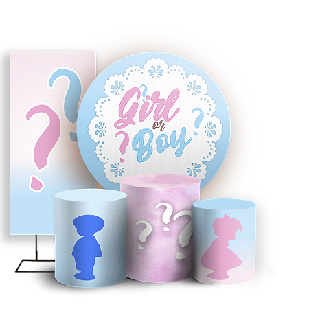 Capas Painel Redondo Trio Cilindro e Faixa Lateral Sublimado - Chá Revelação