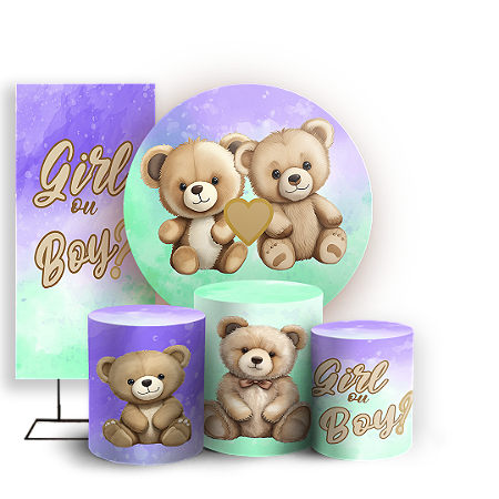 Capas Painel Redondo Trio Cilindro e Faixa Lateral Sublimado - Chá Revelação