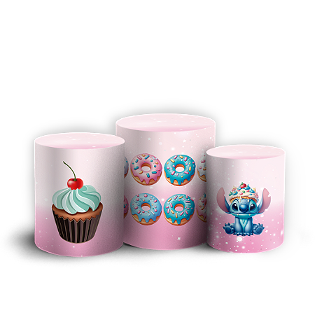 Capas Trio Cilindro Sublimado Vest Facil - Stitch Confeitaria