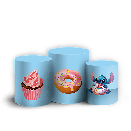 Capas Trio Cilindro Sublimado Vest Facil - Stitch Confeitaria