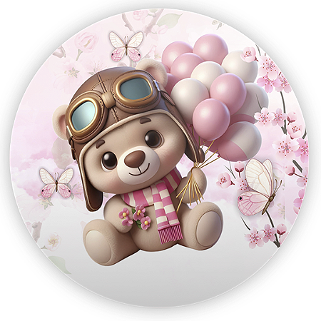 Capa Painel Redondo Sublimado - Ursinho Baloeiro