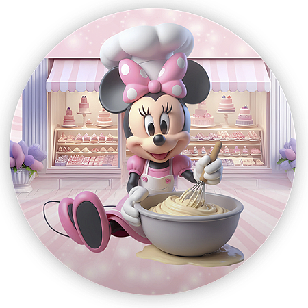 Capa Painel Redondo Sublimado - Minnie Confeiteira