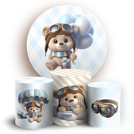 Capas Painel Redondo e Trio Cilindro Sublimado - Ursinho Baloeiro