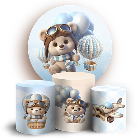 Capas Painel Redondo e Trio Cilindro Sublimado - Ursinho Baloeiro