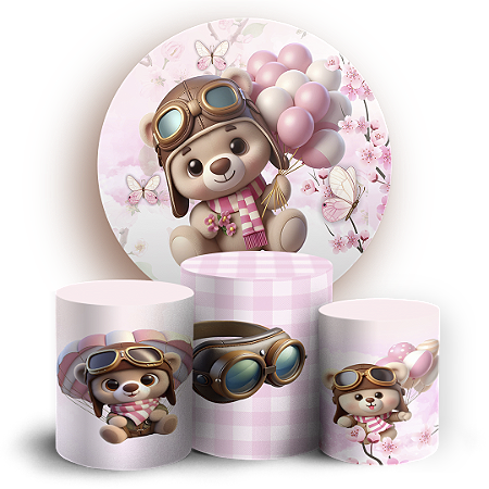 Capas Painel Redondo e Trio Cilindro Sublimado - Ursinho Baloeiro