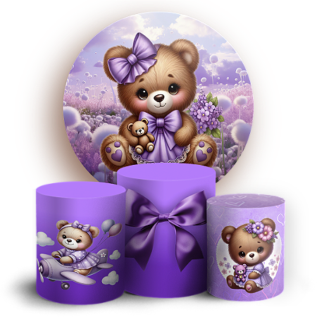 Capas Painel Redondo e Trio Cilindro Sublimado - Ursinha Roxa